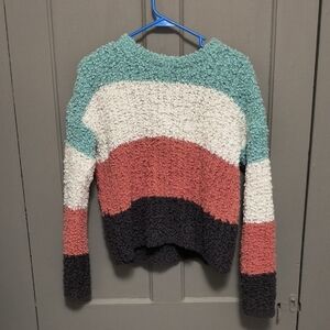 Pink Rose Colorblock Popcorn Knit Sweater - Mint, Cream, Coral, Charcoal